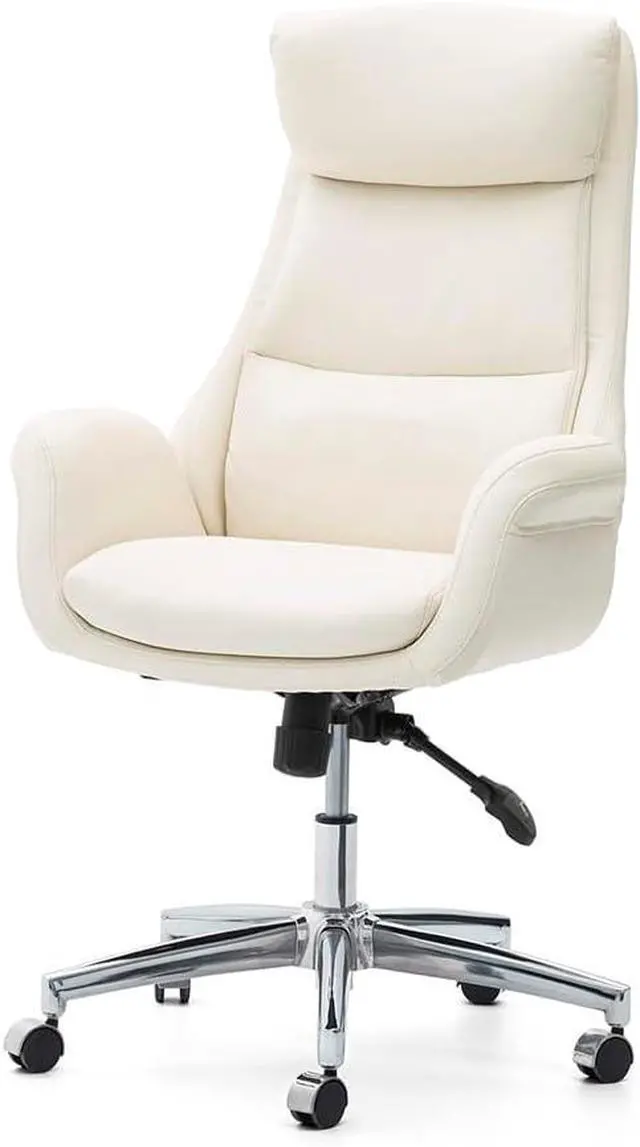 Alt view image 7 of 7 - Glitzhome Modern Executive Home High-Back Office Chair - Leather Adjustable Swivel Desk Chair with Armrest(Cream)