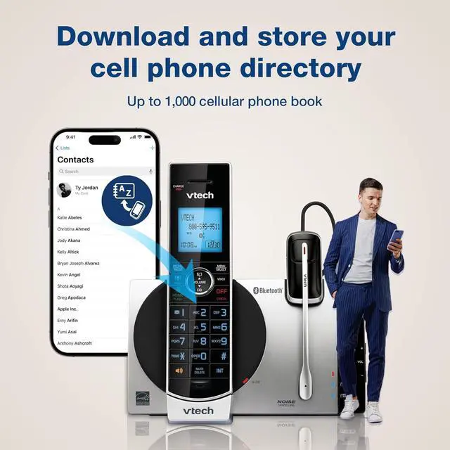 Alt view image 2 of 7 - VTech DS6771-3 Connect to Cell, Cordless Phone with Answering Machine, DECT 6.0 Headset+2 Handset Intercom, Bluetooth, Caller ID/Call Waiting, Expandable System - Silver/Black