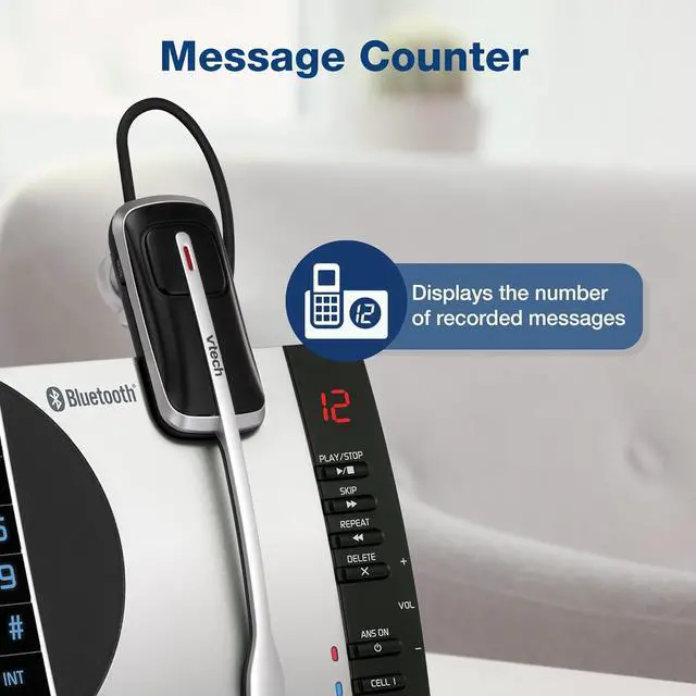 Alt view image 7 of 7 - VTech DS6771-3 Connect to Cell, Cordless Phone with Answering Machine, DECT 6.0 Headset+2 Handset Intercom, Bluetooth, Caller ID/Call Waiting, Expandable System - Silver/Black
