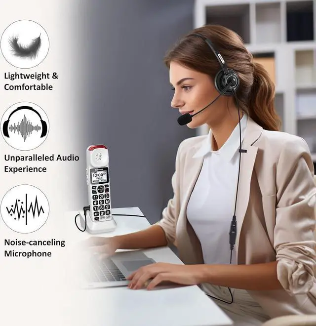 Alt view image 3 of 7 - Phone Headset 2.5mm with Noise Canceling Mic & Volume Control Ultra Comfort Telephone Headset for Panasonic Vtech AT&T Uniden Gigaset Cisco RCA Grandstream Cordless Landline Office Phones