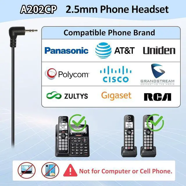 Alt view image 2 of 7 - Phone Headset 2.5mm with Noise Canceling Mic & Volume Control Ultra Comfort Telephone Headset for Panasonic Vtech AT&T Uniden Gigaset Cisco RCA Grandstream Cordless Landline Office Phones