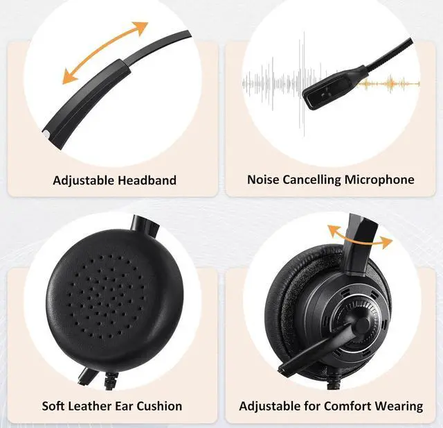 Alt view image 4 of 7 - Phone Headset 2.5mm with Noise Canceling Mic & Volume Control Ultra Comfort Telephone Headset for Panasonic Vtech AT&T Uniden Gigaset Cisco RCA Grandstream Cordless Landline Office Phones