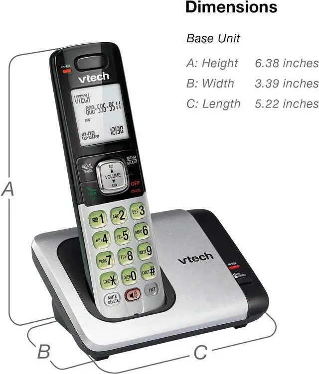 Alt view image 7 of 7 - VTech CS6719 DECT 6.0 Cordless Phone with Caller ID/Call Waiting, 1 Cordless Handset, Silver/Black