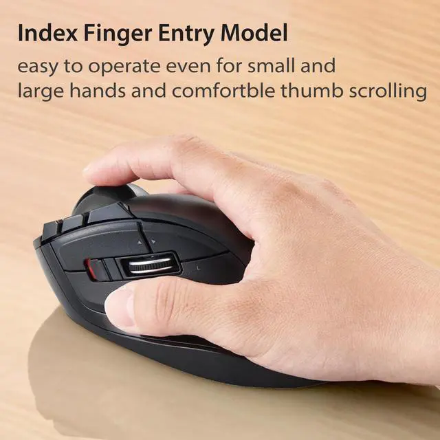 Alt view image 2 of 7 - ELECOM DEFT Trackball Mouse, 2.4GHz Wireless, Finger Control, 8-Button Function with Smooth Tracking, Ergonomic Design, Optical Gaming Sensor, Windows11, macOS (M-DT2DRBK)