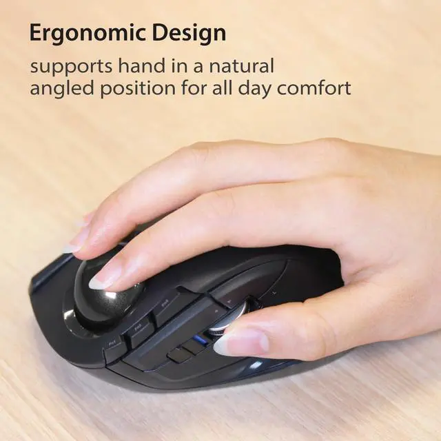 Alt view image 3 of 7 - ELECOM DEFT Trackball Mouse, 2.4GHz Wireless, Finger Control, 8-Button Function with Smooth Tracking, Ergonomic Design, Optical Gaming Sensor, Windows11, macOS (M-DT2DRBK)