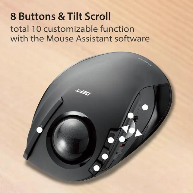 Alt view image 5 of 7 - ELECOM DEFT Trackball Mouse, 2.4GHz Wireless, Finger Control, 8-Button Function with Smooth Tracking, Ergonomic Design, Optical Gaming Sensor, Windows11, macOS (M-DT2DRBK)