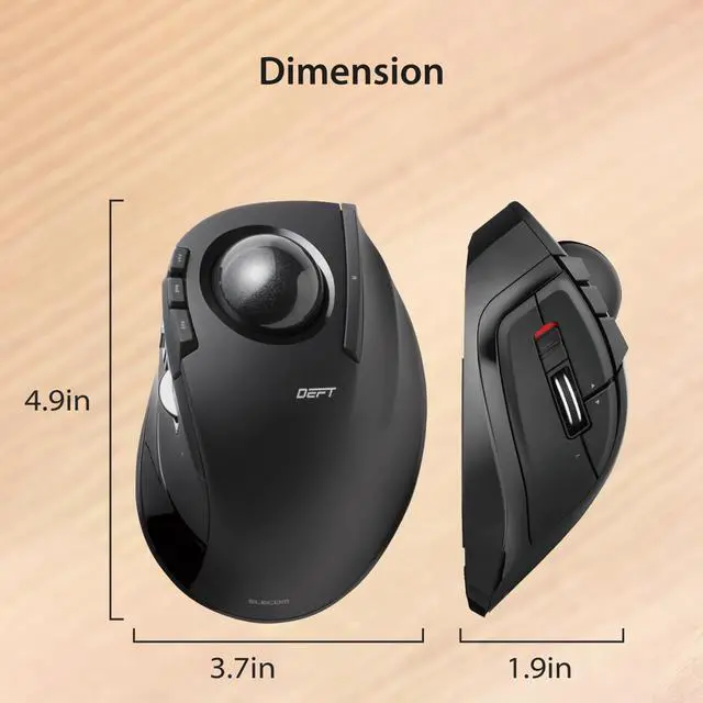 Alt view image 7 of 7 - ELECOM DEFT Trackball Mouse, 2.4GHz Wireless, Finger Control, 8-Button Function with Smooth Tracking, Ergonomic Design, Optical Gaming Sensor, Windows11, macOS (M-DT2DRBK)
