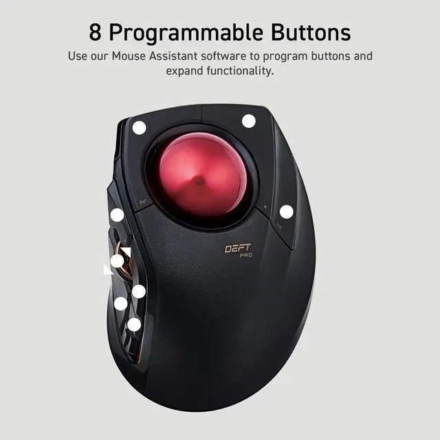 Alt view image 6 of 7 - ELECOM DEFT PRO Trackball Mouse, Wired, Wireless, Bluetooth 3 Types Connection, Ergonomic Design, 8-Button Function, Red Ball, Windows11, MacOS (M-DPT1MRXBK)