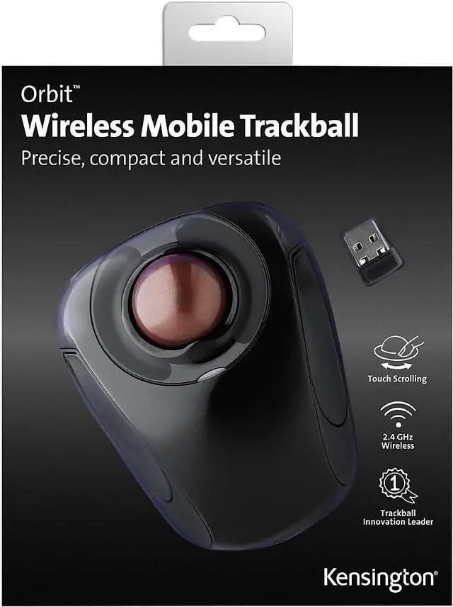 Alt view image 3 of 5 - Kensington Orbit Wireless Trackball Mouse with Touch Scroll Ring (K72352US),Black