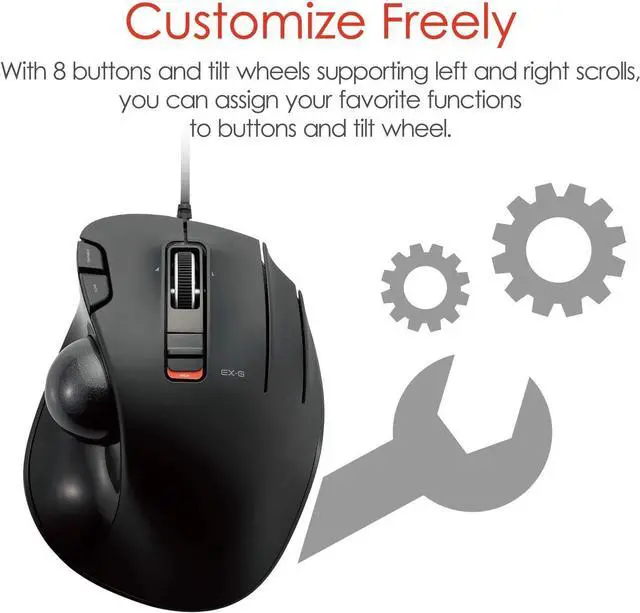Alt view image 7 of 7 - ELECOM EX-G Wired Trackball Mouse, Ergonomic, Thumb Control, Smooth Tracking Roller Ball, 6 Programmable Buttons, Tilt Scroll Computer Mice for PC Mac