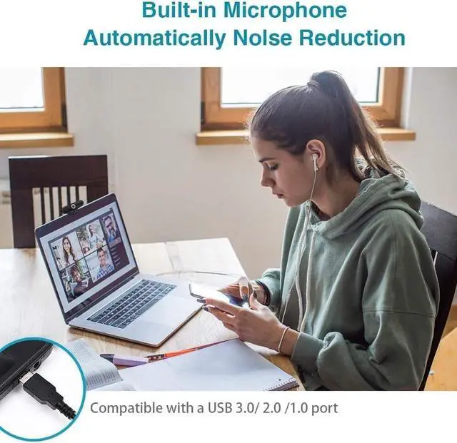 Alt view image 2 of 3 - 4K Webcam, HD Webcam 8MP- Laptop PC Desktop Computer Web Camera with Microphone, USB Webcams for Video Calling Recording Streaming Video Conference, Webcam with Mini Tripod,Privacy Shutter.