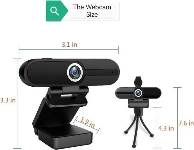 Alt view image 3 of 3 - 4K Webcam, HD Webcam 8MP- Laptop PC Desktop Computer Web Camera with Microphone, USB Webcams for Video Calling Recording Streaming Video Conference, Webcam with Mini Tripod,Privacy Shutter.