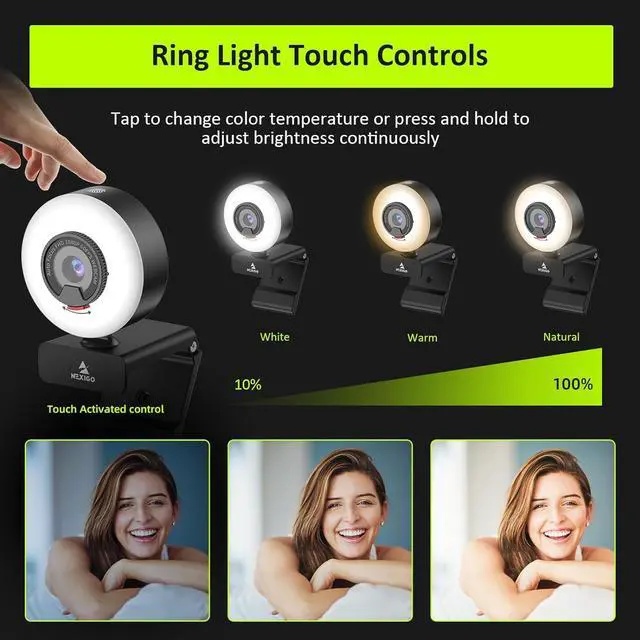 Alt view image 4 of 7 - NexiGo N960E 1080P 60FPS Webcam with Light, Software Included, Fast AutoFocus, Built-in Privacy Cover, USB Web Camera, Dual Stereo Microphone, for Zoom Meeting Skype Teams Twitch
