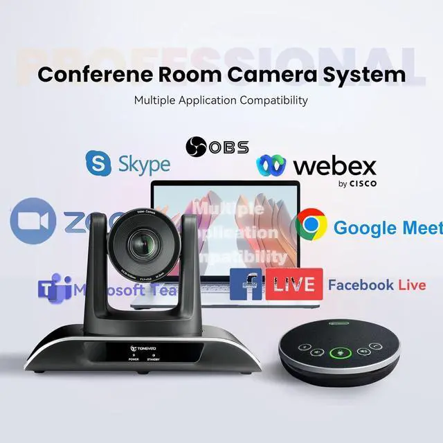 Alt view image 6 of 7 - All-in-One Conference Room Video Camera System Bundle HD 1080P 60fps 3X Optical Zoom USB3.0 HDMI PTZ Camera and Bluetooth Conference Speakerphone with Microphones