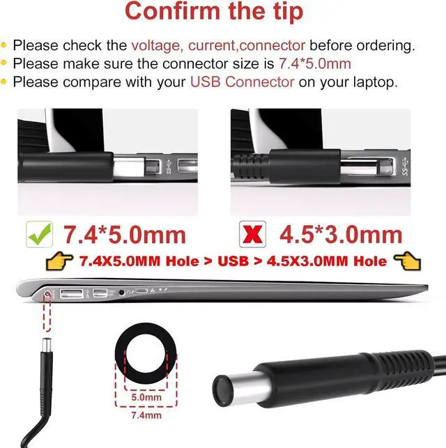 Alt view image 2 of 7 - 65W Charger AC Adapter for Dell Latitude 5400 5500 5480 5490 5580 5590 7400 7480 7490 7390 7290 7280 3440 E5400 E5420 E5450 E5470 E5480 E5570 E6420 E6430 E6540 E7470 E7480 PowerCord