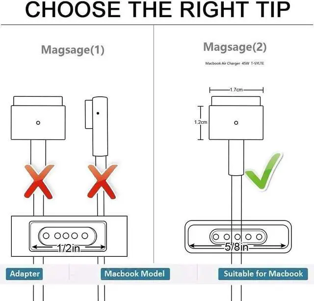 Alt view image 3 of 7 - For Mac Book Pro Charger, AC 85w Magnetic T-Tip Power Adapter Charger Compatible with MacBook Pro 17/15/13 Inch (Retina, 2012-2015)