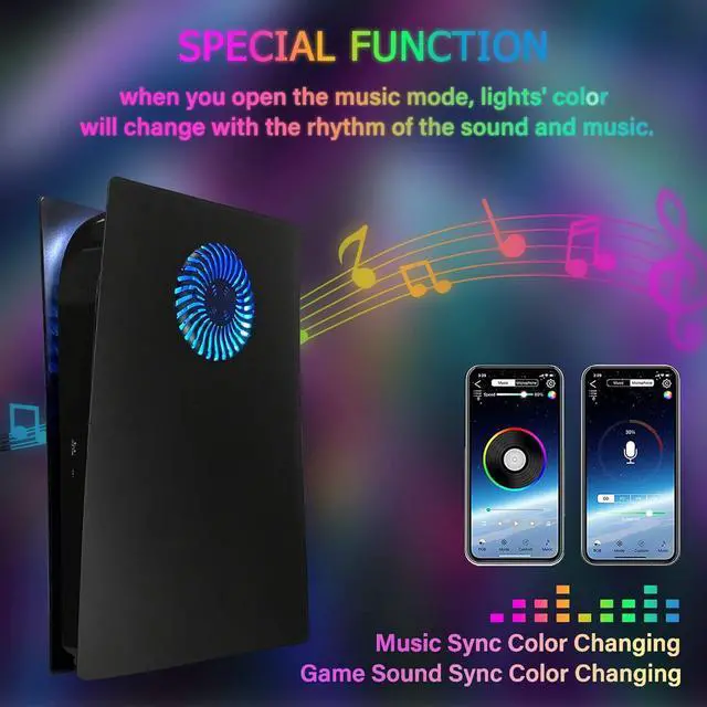 Alt view image 3 of 7 - Faceplate with RGB Light Strip for PS5 Digital Edition DOBEWINGDELOU 400+ Effects LED Light Ring Console Cover for PS5 Digital Edition DIY Decoration Kit Accessories Black