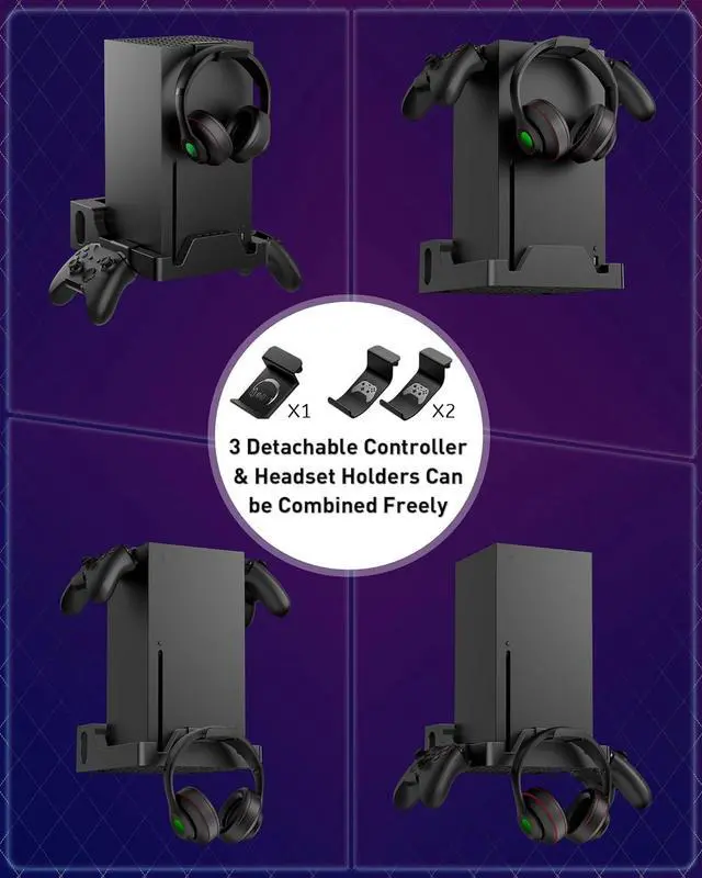 Alt view image 5 of 7 - Wall Mount for Xbox Series X - Sturdy Wall Shelf Kit with 2 Controller Holders & 1 Headset Hook, Space Saving, Dual Ventilation Design, Easy Installation, Securely Mount Xbox Console Near or Behind TV