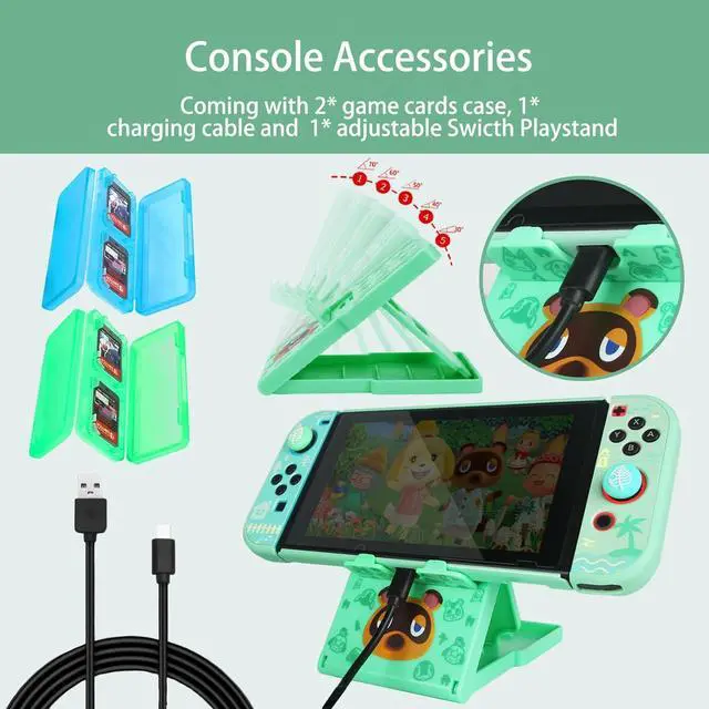 Alt view image 5 of 7 - TIKOdirect Carrying Case for Switch, Cute Portable Travel Bag Accessories with Protective Cover, Screen Protectors, Stand, Game Card Holder and Thumb Grip caps[Keychain Gift], Animal Crossing