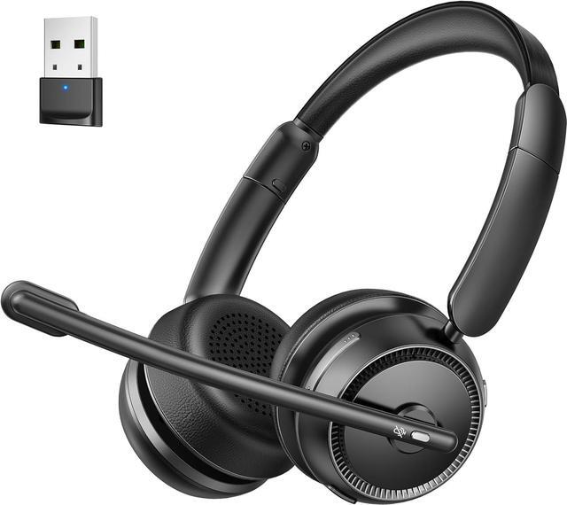 Bluetooth Headset with AI Noise Canceling Microphone Stereo HiFi Bluetooth Headphones Wireless Headset with USB Dongle for Computer Office Call Center Skype Zoom Meeting Trucker Newegg