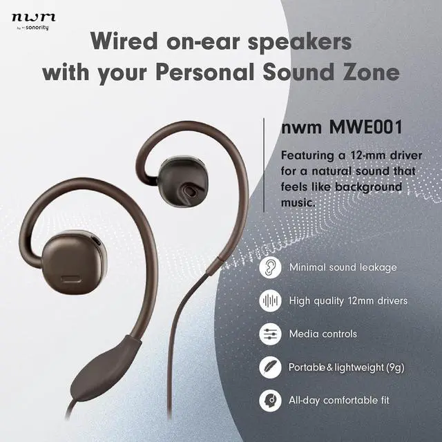 Alt view image 2 of 6 - nwm NTT Sonority Wired On-Ear Speakers (Earbuds) with PSZ Technology MWE001 Dark Brown