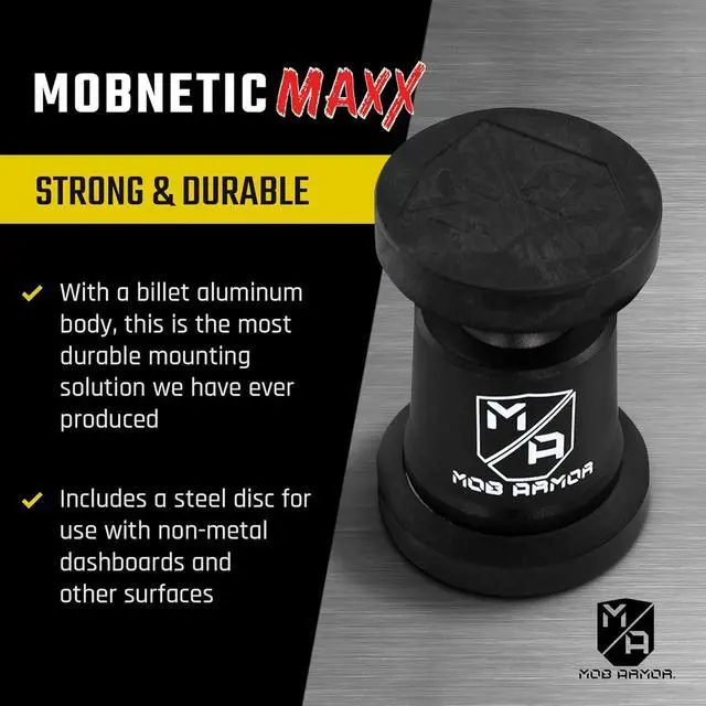 Alt view image 2 of 6 - Mob Armor MobNetic Maxx - USA Assembled Magnetic Phone Holder for Car, Magnetic Car Phone Mount, 90-Degree Tilt, 360-Degree Rotation, Aluminum Metal, Compatible with iPhone & Android - Black