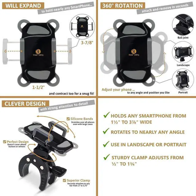 Alt view image 2 of 7 - Baby Stroller Phone Holder Shopping Cart Golf Cart Push Cart Bike Phone Mount for Motorcycle Scooter ATV Boat Spin Bike Treadmill Handlebar- Universal- iPhone Cell Phone Clamp (Grey)