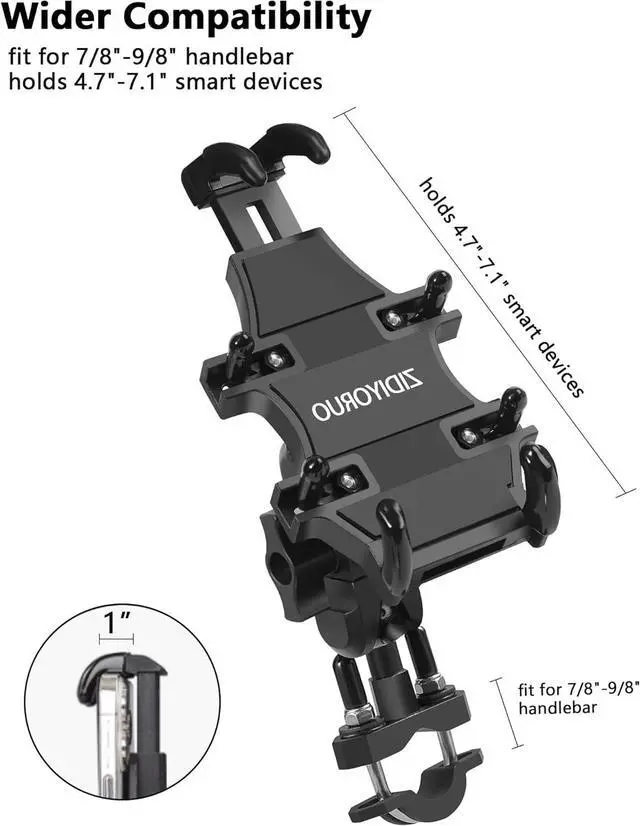 Alt view image 3 of 7 - ATV Phone Holder, Quad Phone Mount, 8 Clamps Holds 4.7-7.1" Phones, One Hand Operation Motorcycle Phone Clip for 7/8-9/8" Handlebar,Compatible with Yamaha Polaris Honda Can Am