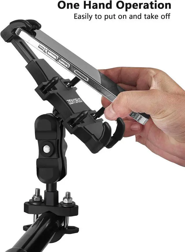 Alt view image 4 of 7 - ATV Phone Holder, Quad Phone Mount, 8 Clamps Holds 4.7-7.1" Phones, One Hand Operation Motorcycle Phone Clip for 7/8-9/8" Handlebar,Compatible with Yamaha Polaris Honda Can Am