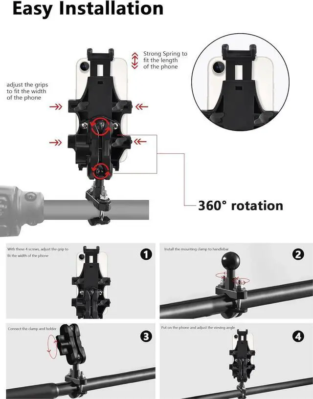 Alt view image 5 of 7 - ATV Phone Holder, Quad Phone Mount, 8 Clamps Holds 4.7-7.1" Phones, One Hand Operation Motorcycle Phone Clip for 7/8-9/8" Handlebar,Compatible with Yamaha Polaris Honda Can Am