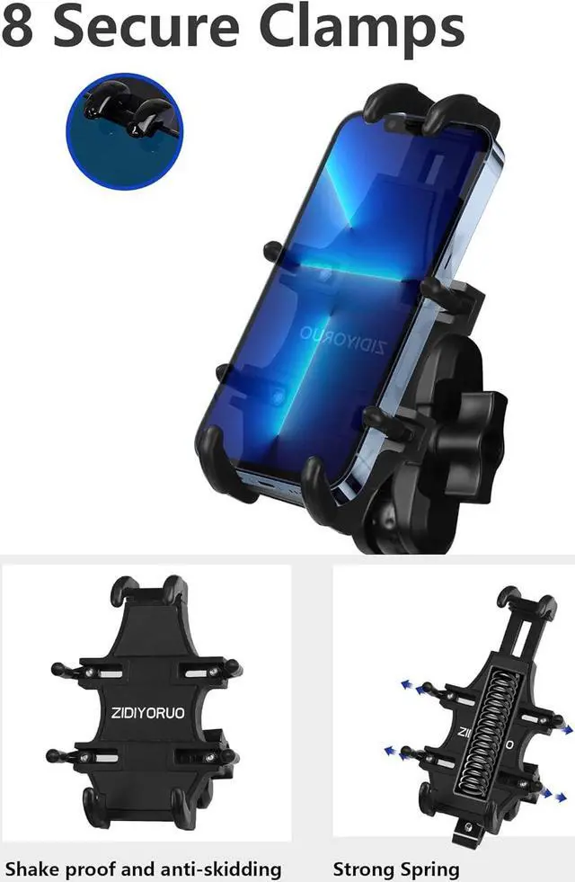 Alt view image 6 of 7 - ATV Phone Holder, Quad Phone Mount, 8 Clamps Holds 4.7-7.1" Phones, One Hand Operation Motorcycle Phone Clip for 7/8-9/8" Handlebar,Compatible with Yamaha Polaris Honda Can Am