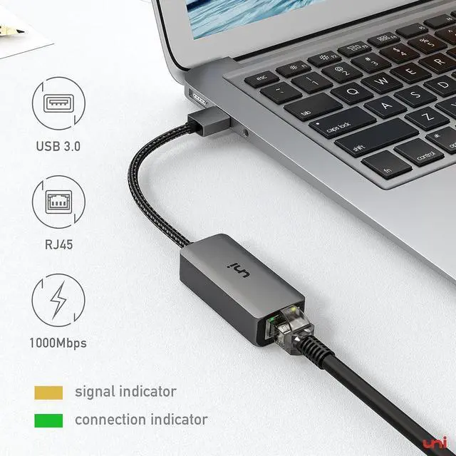 Alt view image 6 of 7 - uni USB to Ethernet Adapter, Driver Free USB 3.0 to Gigabit Ethernet LAN Network Adapter, 100/1000 Mbps RJ45 Internet Adapter Compatible with Laptop, MacBook, Surface, PC with Windows, XP, Mac/Linux