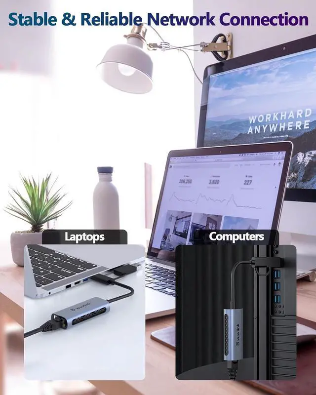 Alt view image 6 of 7 - Wavlink USB C to Ethernet Adapter 2.5 Gbps, 2-in-1 USB to 2.5G Ethernet Adapter, USB-C to RJ45 Network Converter (Thunderbolt 4/3 Compatible), Aluminum Case for Windows, Mac OS, iPad OS and More.