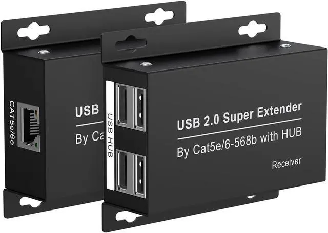Main image of USB Extender Over Ethernet 200ft USB2.0 HUB RJ45 Cat5e 6 up to 480Mbps with Power Adapter 2 Cameras Work in Sync Support Windows MacOS Android Linux