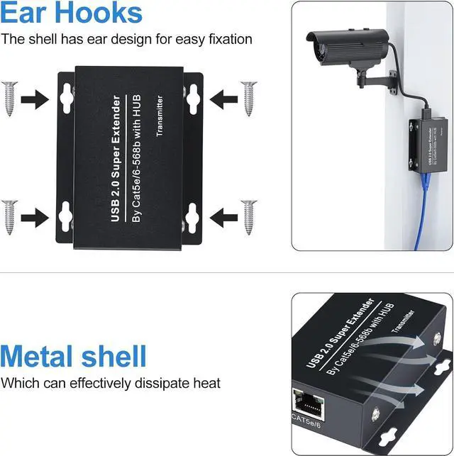 Alt view image 6 of 7 - USB Extender Over Ethernet 200ft USB2.0 HUB RJ45 Cat5e 6 up to 480Mbps with Power Adapter 2 Cameras Work in Sync Support Windows MacOS Android Linux