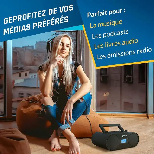 Alt view image 4 of 7 - KLIM Boombox B4 CD Player Portable Audio System - New - AM/FM Radio with CD Player MP3 Bluetooth AUX USB - Wired & Wireless Mode Rechargeable Battery - Remote Control Autosleep Digital EQ