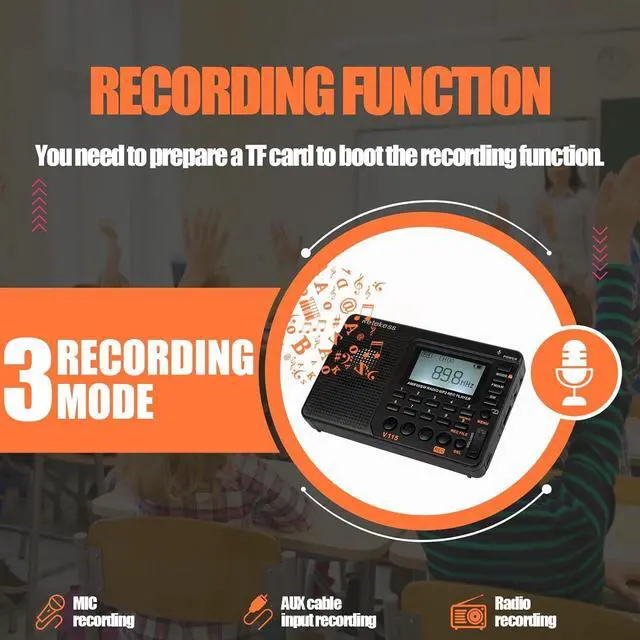 Alt view image 5 of 7 - Retekess V115 Shortwave Radio, Digital Radio AM FM | for Camping, Shortwave Receiver,1000mAh Rechargeable Battery, Presets, TF/AUX Playback, Recording, Bass Speaker