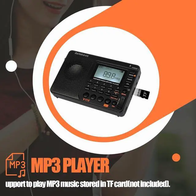 Alt view image 6 of 7 - Retekess V115 Shortwave Radio, Digital Radio AM FM | for Camping, Shortwave Receiver,1000mAh Rechargeable Battery, Presets, TF/AUX Playback, Recording, Bass Speaker