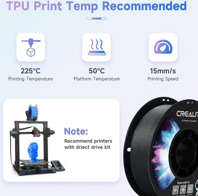 Alt view image 7 of 7 - Creality 3D Printer Filament Black TPU Filament 1.75mm 1KG, 95A Shore, Flexible 3D Printer Filament, High Hardness & Resilience, Dimensional Accuracy +/- 0.03 mm for Most FDM 3D Printers