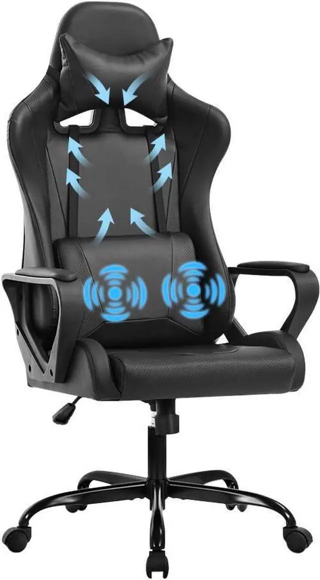 Main image of Racing Style Gaming Chair Office Chair High Back Computer Chair Leather Desk Chair Ergonomic Executive Chair Adjustable Video Game Chair Swivel Task Chair w/Headrest and Massage Lumbar Support, Black