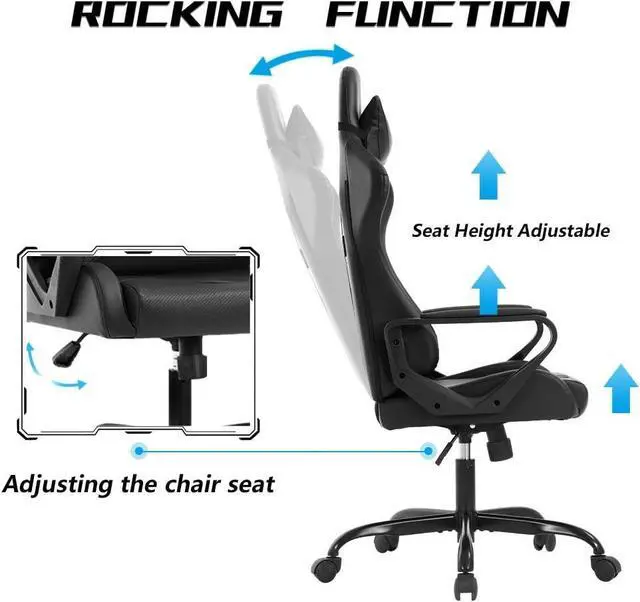 Alt view image 3 of 7 - Racing Style Gaming Chair Office Chair High Back Computer Chair Leather Desk Chair Ergonomic Executive Chair Adjustable Video Game Chair Swivel Task Chair w/Headrest and Massage Lumbar Support, Black