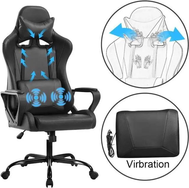 Alt view image 2 of 7 - Racing Style Gaming Chair Office Chair High Back Computer Chair Leather Desk Chair Ergonomic Executive Chair Adjustable Video Game Chair Swivel Task Chair w/Headrest and Massage Lumbar Support, Black