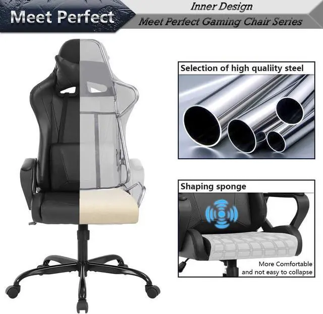 Alt view image 5 of 7 - Racing Style Gaming Chair Office Chair High Back Computer Chair Leather Desk Chair Ergonomic Executive Chair Adjustable Video Game Chair Swivel Task Chair w/Headrest and Massage Lumbar Support, Black