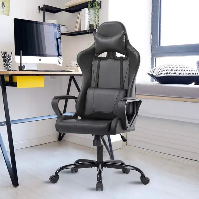 Alt view image 6 of 7 - Racing Style Gaming Chair Office Chair High Back Computer Chair Leather Desk Chair Ergonomic Executive Chair Adjustable Video Game Chair Swivel Task Chair w/Headrest and Massage Lumbar Support, Black
