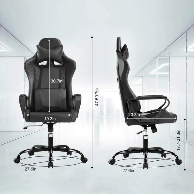Alt view image 7 of 7 - Racing Style Gaming Chair Office Chair High Back Computer Chair Leather Desk Chair Ergonomic Executive Chair Adjustable Video Game Chair Swivel Task Chair w/Headrest and Massage Lumbar Support, Black