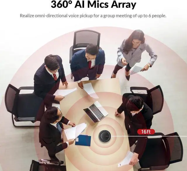 Alt view image 4 of 7 - Conference Speakerphone,Daisy Chain up to 9 Speakerphones for 50 People, USB & Bluetooth Speaker with 4 Mics AI Noise Cancellation 360° Voice Pickup Zoom,Teams,Conference Call Large Meeting Room by DT