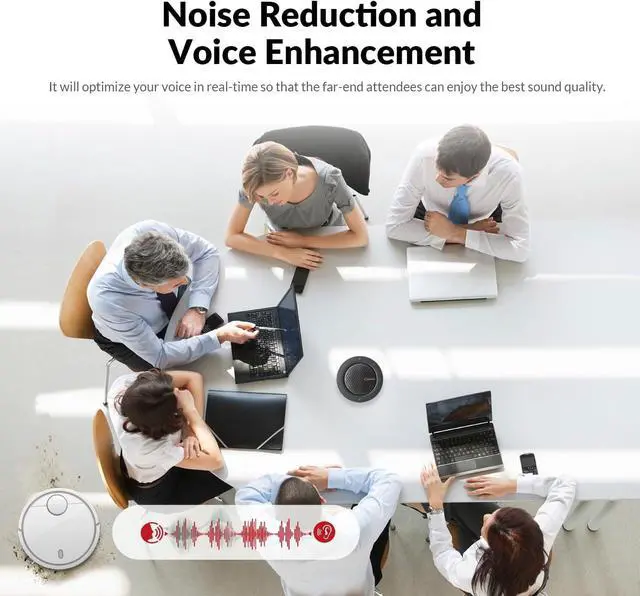 Alt view image 5 of 7 - Conference Speakerphone,Daisy Chain up to 9 Speakerphones for 50 People, USB & Bluetooth Speaker with 4 Mics AI Noise Cancellation 360° Voice Pickup Zoom,Teams,Conference Call Large Meeting Room by DT