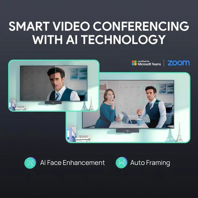 Alt view image 2 of 7 - 4K USB Video Conference Camera - 120° Wide Angle, Microphone, Speaker, Auto Framing, for PC Meetings, Microsoft Teams & Zoom by DT