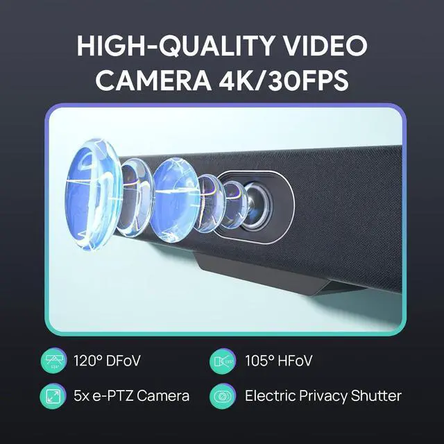 Alt view image 4 of 7 - 4K USB Video Conference Camera - 120° Wide Angle, Microphone, Speaker, Auto Framing, for PC Meetings, Microsoft Teams & Zoom by DT