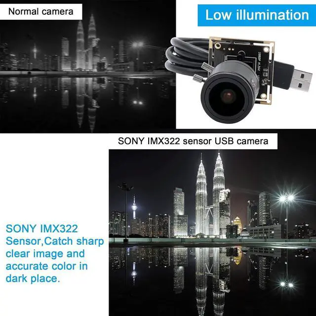Alt view image 7 of 7 - 2.8-12mm Varifocal Lens 2MP Webcam 1080P USB Camera Modul HD Webcamera 0.01Lux Low Illumination Mini Camera with H.264 Format OTG Camera